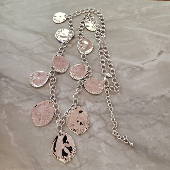 Chico's Jewelry - ✨ Chico's Silver Hammered Rhinestones Crystals Pave Beaded Disc Necklace ✨
